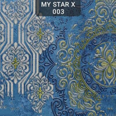 کاغذ دیواری داماسک آبی طلایی