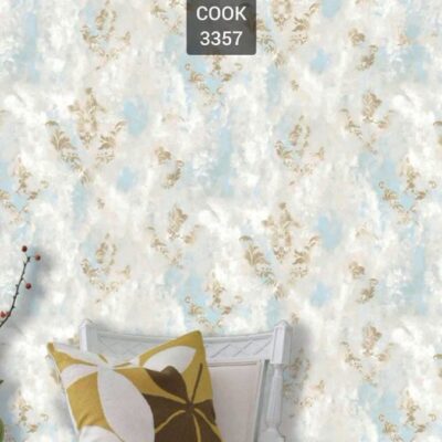 کاغذ دیواری داماسک آبی طلایی