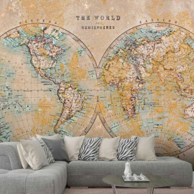 پوستر دیواری نقشه جهان فروشگاه قلعه کاغذ دیواری