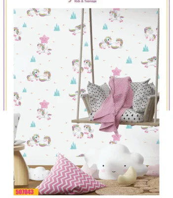 کاغذ دیواری دخترانه اسب تک شاخ فانتزیا دکوراسیون قلعه کاغذ دیواری