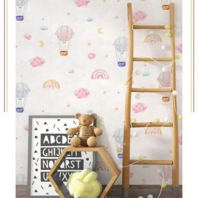 کاغذ دیواری کودک بالن و رنگین کمان فانتزیا دکوراسیون قلعه کاغذ دیواری