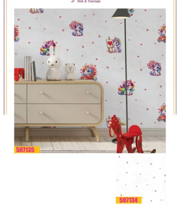 کاغذ دیواری دخترانه کودک اسب تک شاخ فانتزیا دکوراسیون قلعه کاغذ دیواری