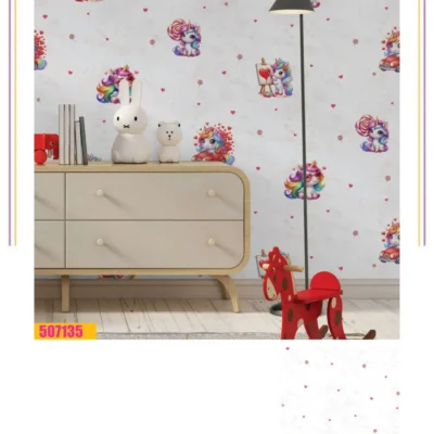 کاغذ دیواری دخترانه کودک اسب تک شاخ فانتزیا دکوراسیون قلعه کاغذ دیواری