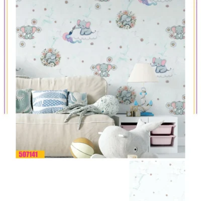 کاغذ دیواری اتاق کودک فیل و ابر فانتزیا دکوراسیون قلعه کاغذ دیواری