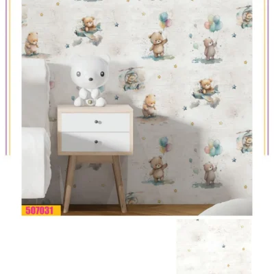 کاغذ دیواری اتاق کودک تدی و بادکنک فانتزیا دکوراسیون قلعه کاغذ دیواری