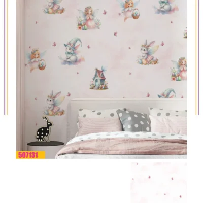 کاغذ دیواری دخترانه خرگوش و پری فانتزیا دکوراسیون قلعه کاغذ دیواری