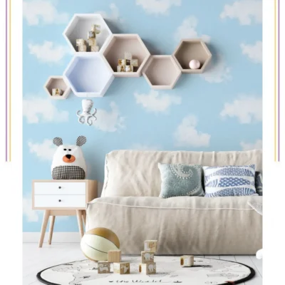 کاغذ دیواری کودک آسمان و ابر فانتزیا دکوراسیون قلعه کاغذ دیواری