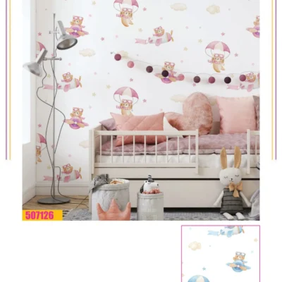 کاغذ دیواری کودک تدی و هواپیما دکوراسیون قلعه کاغذ دیواری