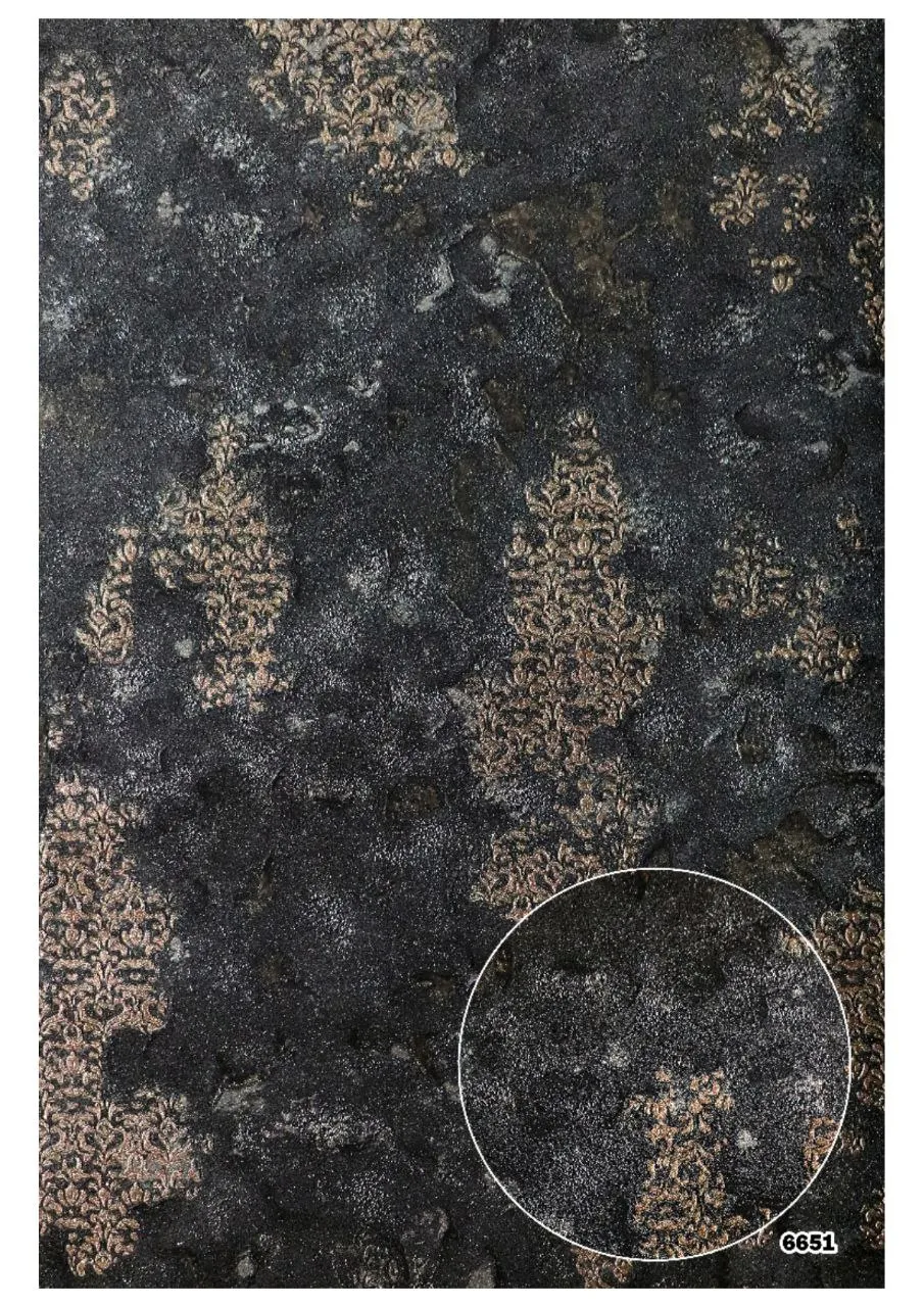 کاغذ دیواری پتینه مشکی طلایی باروک ست دکوراسیون قلعه کاغذ دیواری