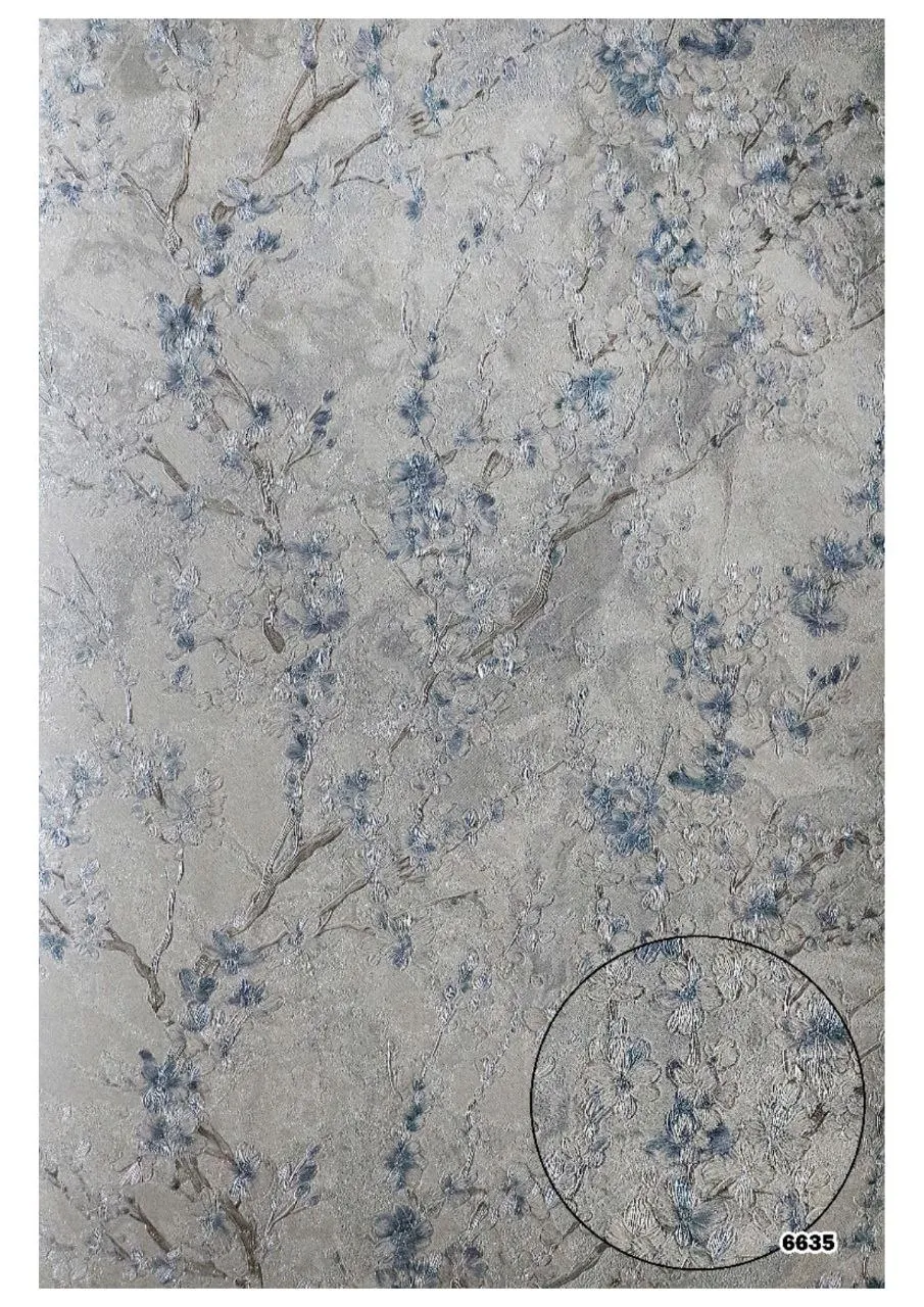 کاغذ دیواری گلدار ریز آبی باروک ست دکوراسیون قلعه کاغذ دیواری